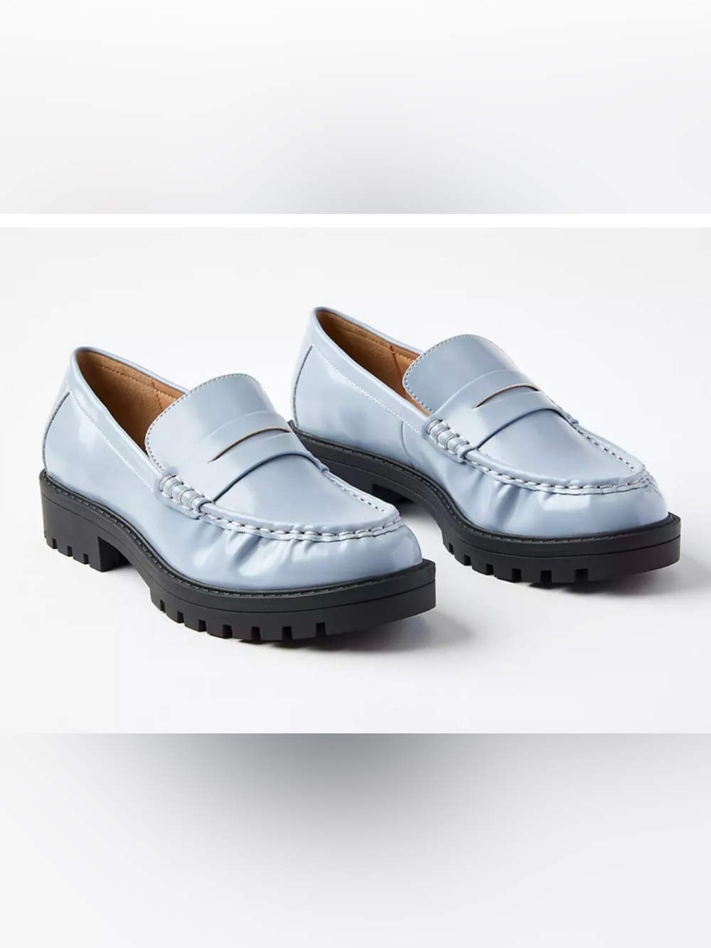 NEW ANN TAYLOR LOFT RAINWASHED BLUE LUG PENNY LOAFERS SHOES SZ 6.5